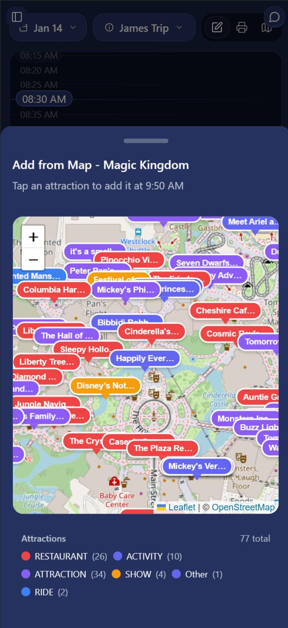 Mobile Day Planner with Map